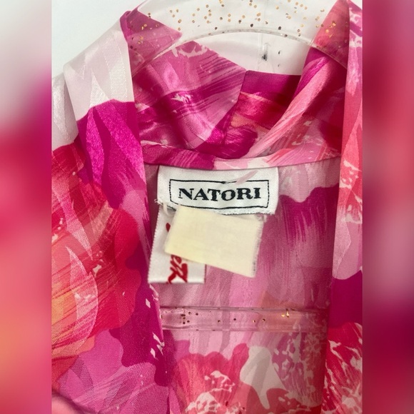 Natori vintage floral pink and red luxury robe Size M $299 - Picture 2 of 3